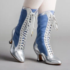 American Duchess Star Princess Camille Women's Edwardian Boots (Silver/Blue)
