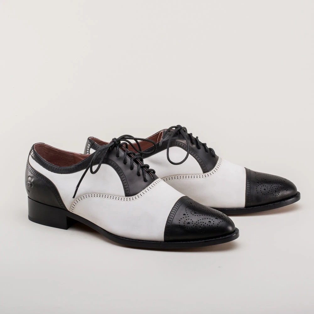 American Duchess Dandy Men's Vintage Cap Toe Oxfords (Black/White)