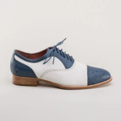 American Duchess Dandy Men's Vintage Cap Toe Oxfords (Blue/White) -StrideOne Store dandy wellington cap toe oxford blue white 3