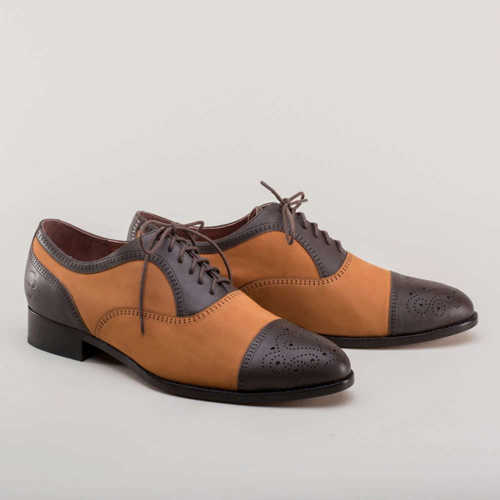 American Duchess Dandy Men's Vintage Cap Toe Oxfords (Brown/Cognac)