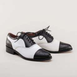 American Duchess Gladys Women's Vintage Cap Toe Oxfords (Black/White) -StrideOne Store gladys vintage cap toe oxford dandy wellington black white