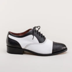 American Duchess Gladys Women's Vintage Cap Toe Oxfords (Black/White) -StrideOne Store gladys vintage cap toe oxford dandy wellington black white 3