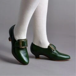 American Duchess Kensington Women's 18th Century Leather Shoes (Forest Green)
