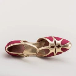 American Duchess Lilith Women's Vintage Flapper T-Straps (Burgundy/Gold) 30 American Duchess Lilith Women's Vintage Flapper T-Straps (Burgundy/Gold) -StrideOne Store lilith 1920s flapper shoes gold burgundy 11