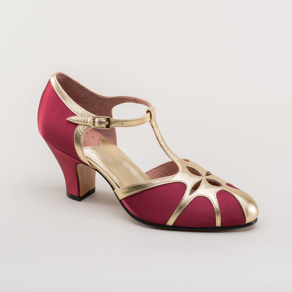 American Duchess Lilith Women's Vintage Flapper T-Straps (Burgundy/Gold) 7 American Duchess Lilith Women's Vintage Flapper T-Straps (Burgundy/Gold) - Image 5