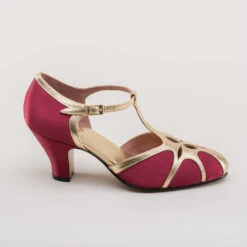American Duchess Lilith Women's Vintage Flapper T-Straps (Burgundy/Gold) 22 American Duchess Lilith Women's Vintage Flapper T-Straps (Burgundy/Gold) -StrideOne Store lilith 1920s flapper shoes gold burgundy 3
