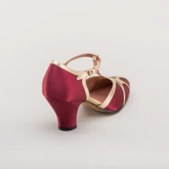American Duchess Lilith Women's Vintage Flapper T-Straps (Burgundy/Gold) 23 American Duchess Lilith Women's Vintage Flapper T-Straps (Burgundy/Gold) -StrideOne Store lilith 1920s flapper shoes gold burgundy 4