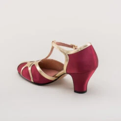 American Duchess Lilith Women's Vintage Flapper T-Straps (Burgundy/Gold) 25 American Duchess Lilith Women's Vintage Flapper T-Straps (Burgundy/Gold) -StrideOne Store lilith 1920s flapper shoes gold burgundy 6