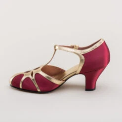 American Duchess Lilith Women's Vintage Flapper T-Straps (Burgundy/Gold) 26 American Duchess Lilith Women's Vintage Flapper T-Straps (Burgundy/Gold) -StrideOne Store lilith 1920s flapper shoes gold burgundy 7