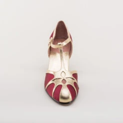 American Duchess Lilith Women's Vintage Flapper T-Straps (Burgundy/Gold) 28 American Duchess Lilith Women's Vintage Flapper T-Straps (Burgundy/Gold) -StrideOne Store lilith 1920s flapper shoes gold burgundy 9