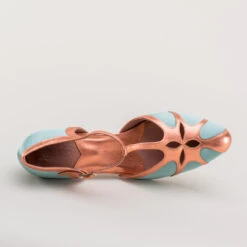 American Duchess Lilith Women's Vintage Flapper T-Straps (Teal/Copper) 30 American Duchess Lilith Women's Vintage Flapper T-Straps (Teal/Copper) -StrideOne Store lilith 1920s flapper shoes teal copper 11