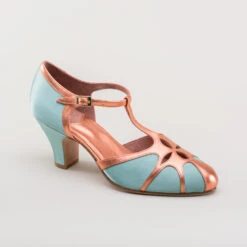 American Duchess Lilith Women's Vintage Flapper T-Straps (Teal/Copper) 21 American Duchess Lilith Women's Vintage Flapper T-Straps (Teal/Copper) -StrideOne Store lilith 1920s flapper shoes teal copper 2