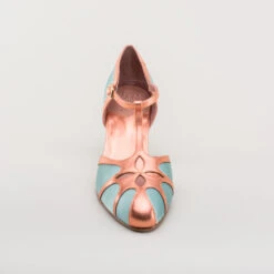 American Duchess Lilith Women's Vintage Flapper T-Straps (Teal/Copper) 28 American Duchess Lilith Women's Vintage Flapper T-Straps (Teal/Copper) -StrideOne Store lilith 1920s flapper shoes teal copper 9