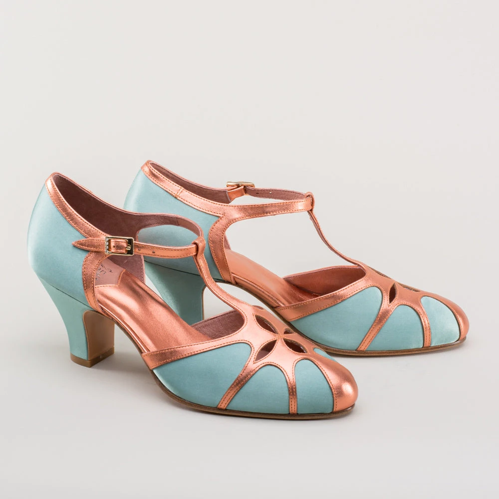 American Duchess Lilith Women's Vintage Flapper T-Straps Wide (Teal/Copper) 6 American Duchess Lilith Women's Vintage Flapper T-Straps Wide (Teal/Copper) - Image 4