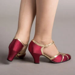 American Duchess Lilith Women's Vintage Flapper T-Straps (Burgundy/Gold) 19 American Duchess Lilith Women's Vintage Flapper T-Straps (Burgundy/Gold) -StrideOne Store lilith 1920s flappers shoes gold burgundy of 3