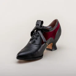 American Duchess Lucille Women's Edwardian Oxfords (Black/Burgundy) -StrideOne Store lucille vintage oxfords black burgundy 8