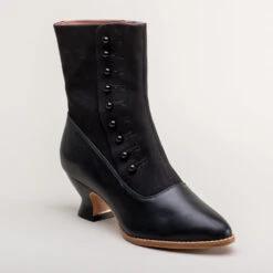 American Duchess Manhattan Women's Victorian Cloth-Top Button Boots (Black) -StrideOne Store manhattan canvas leather victorian button boots black 2