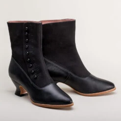 American Duchess Manhattan Women's Victorian Cloth-Top Button Boots (Black) -StrideOne Store manhattan canvas leather victorian button boots black