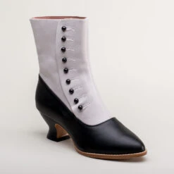 American Duchess Manhattan Women's Victorian Cloth-Top Button Boots (Grey/Black) 21 American Duchess Manhattan Women's Victorian Cloth-Top Button Boots (Grey/Black) -StrideOne Store manhattan canvas leather victorian button boots grey black 2