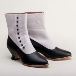 American Duchess Manhattan Women's Victorian Cloth-Top Button Boots (Grey/Black) 20 American Duchess Manhattan Women's Victorian Cloth-Top Button Boots (Grey/Black) -StrideOne Store manhattan canvas leather victorian button boots grey black