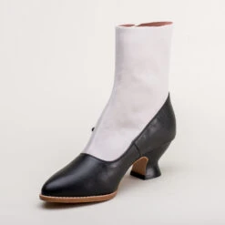 American Duchess Manhattan Women's Victorian Cloth-Top Button Boots (Grey/Black) 27 American Duchess Manhattan Women's Victorian Cloth-Top Button Boots (Grey/Black) -StrideOne Store manhattan canvas leather victorian button boots grey black 8