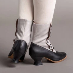 American Duchess Manhattan Women's Victorian Cloth-Top Button Boots (Grey/Black) 19 American Duchess Manhattan Women's Victorian Cloth-Top Button Boots (Grey/Black) -StrideOne Store manhattan canvas leather victorian button boots grey black of 3