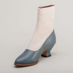 American Duchess Manhattan Women's Victorian Cloth-Top Button Boots (Ivory/French Blue) -StrideOne Store manhattan canvas leather victorian button boots ivory french blue 8