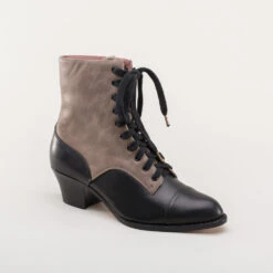 American Duchess Paris Women's Boots (Grey/Black) -StrideOne Store paris vintage edwardian lace up boots black grey 2
