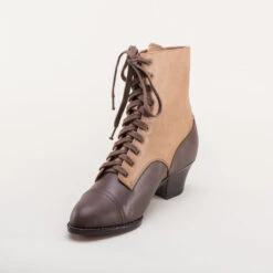 American Duchess Paris Women's Boots (Tan/Brown) -StrideOne Store paris vintage edwardian lace up boots brown tan 8