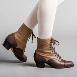 American Duchess Paris Women's Boots (Tan/Brown) -StrideOne Store paris vintage edwardian lace up boots brown tan of 3
