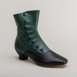 American Duchess Renoir Women's Victorian Button Boots (Green/Black) -StrideOne Store renoir victorian button boots green black 2