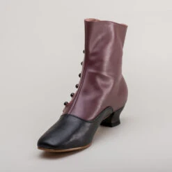 American Duchess Renoir Women's Victorian Button Boots (Merlot/Black) -StrideOne Store renoir victorian button boots merlot black 8
