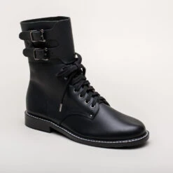 American Duchess Rosie Women's Vintage Double-Buckle Boots (Black) -StrideOne Store rosie ww2 double buckle boots black 2