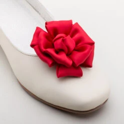 American Duchess Small Satin Rose Shoe Clips -StrideOne Store satin shoe clips red 1